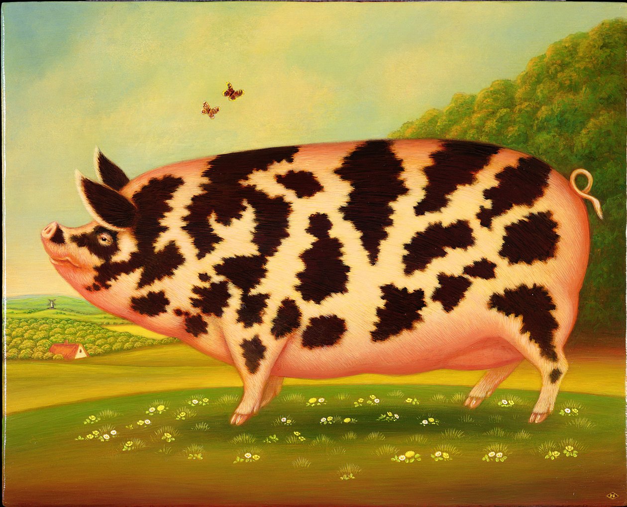 Old Spot Pig, 1998 (olje og tempera på panel) av Frances Broomfield