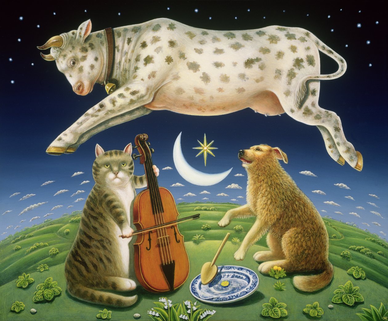 The Cat and the Fiddle, 2004 (olje og tempera på panel) av Frances Broomfield