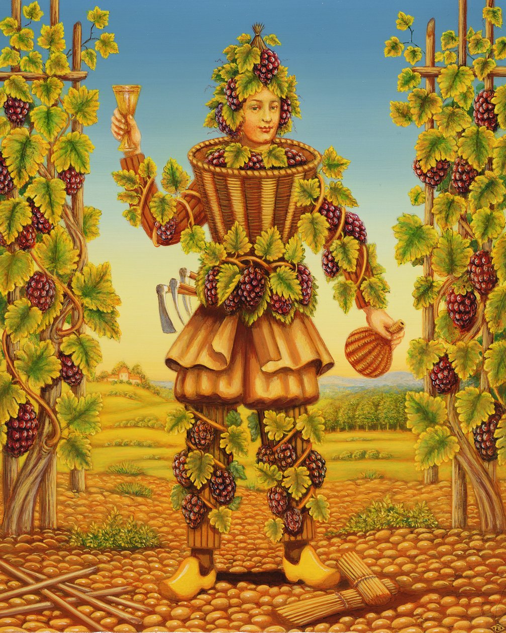 The Vignerons Habit, 1998 (olje og tempera på panel) av Frances Broomfield