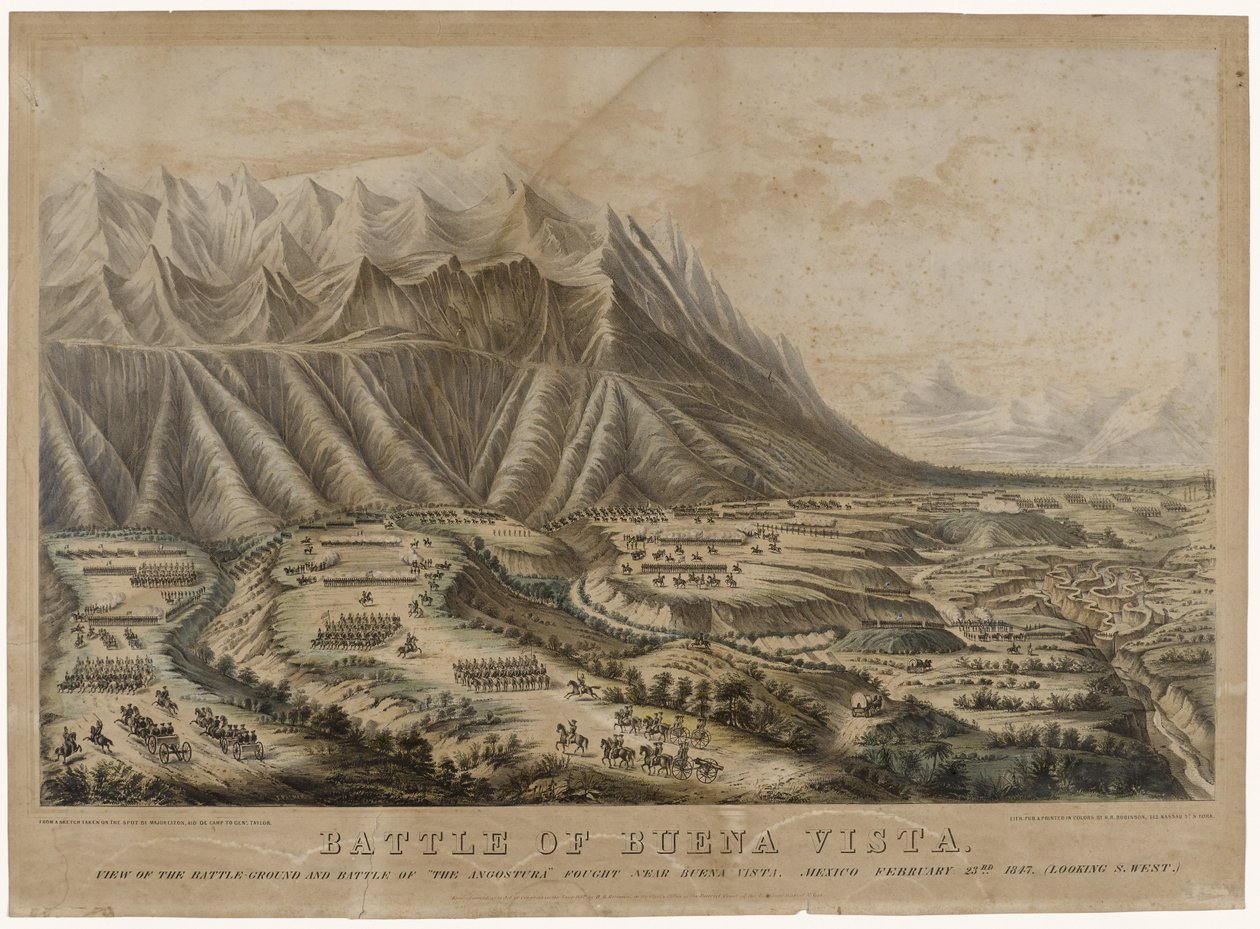 Slaget ved Buena Vista, 1847 (kromolitografi på vevd papir) av Frances Flora Bond Palmer