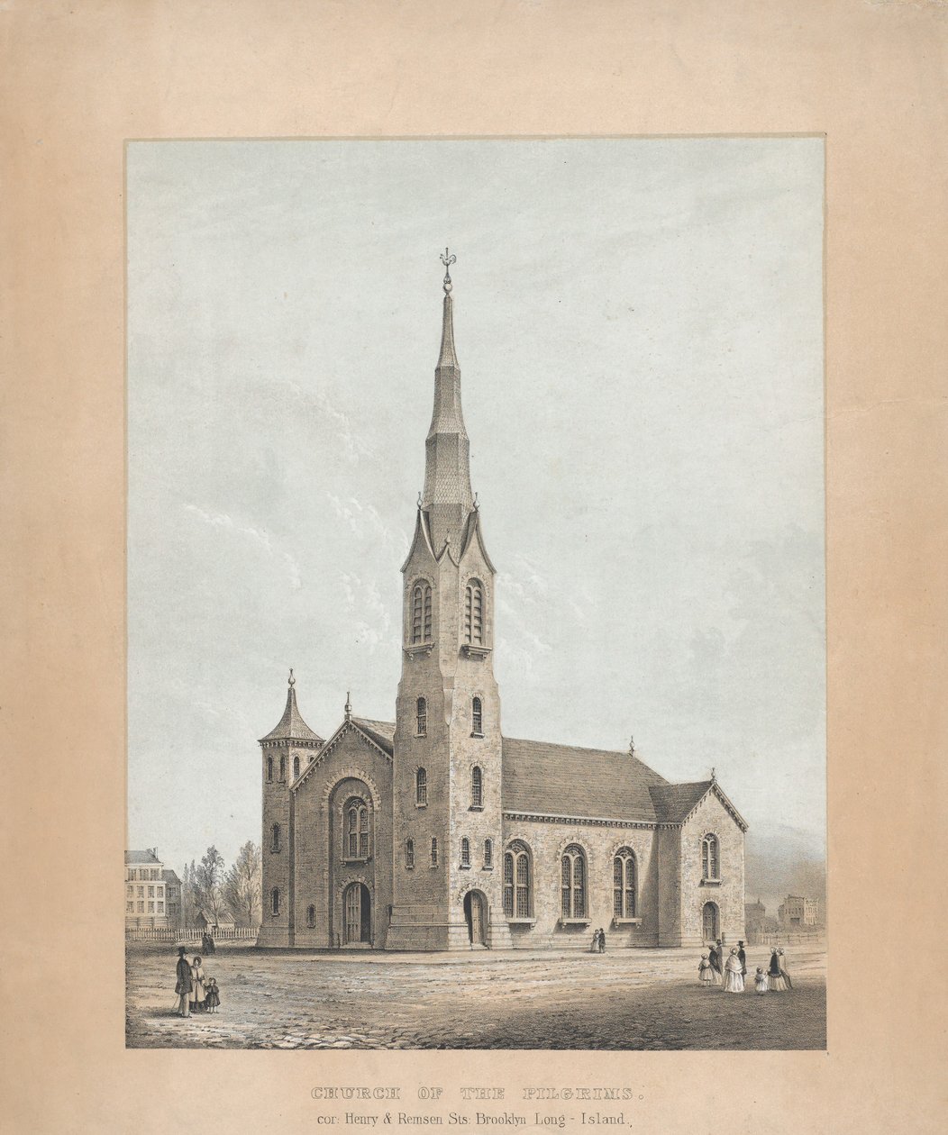 Church of the Pilgrims, Brooklyn, New York, 1844. av Frances Flora Bond Palmer