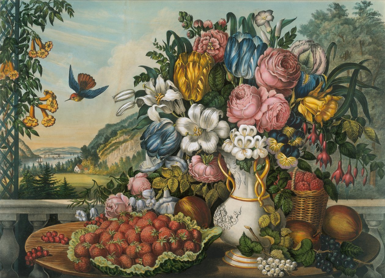 Landskap - frukt og blomster, 1862. av Frances Flora Bond Palmer