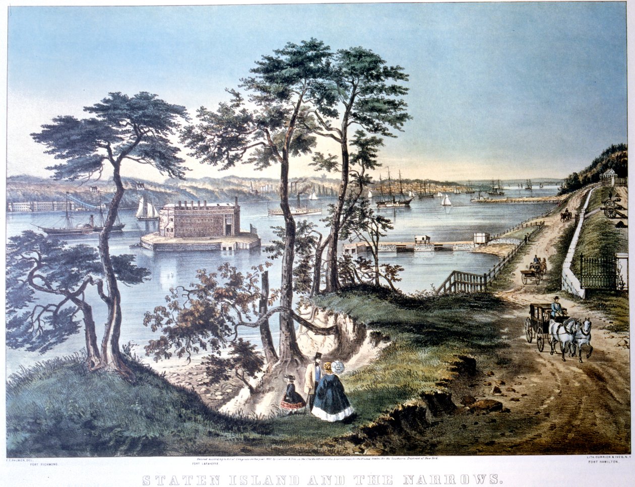 Staten Island and the Narrows, New York, USA, c1834-c1876 av Frances Flora Bond Palmer