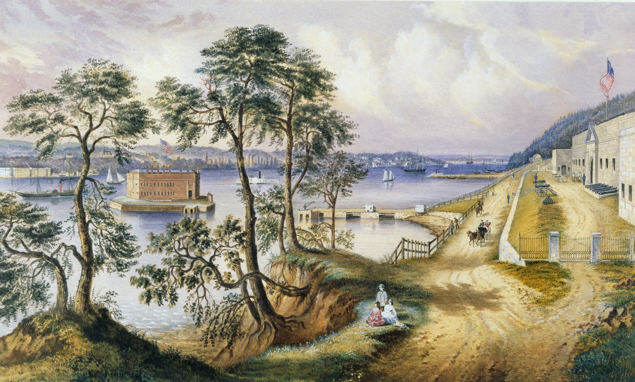 Staten Island and the Narrows fra Fort Hamilton, N.Y., ca. 1861 av Frances Flora Bond Palmer