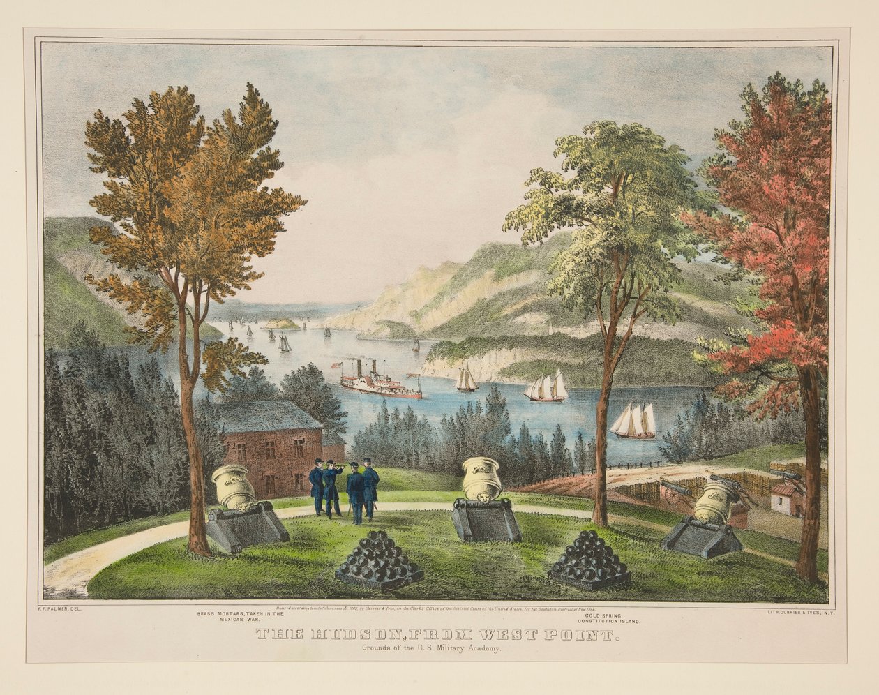 The Hudson, fra West Point. Begrunnelse for U.S. Military Academy av Frances Flora Bond Palmer