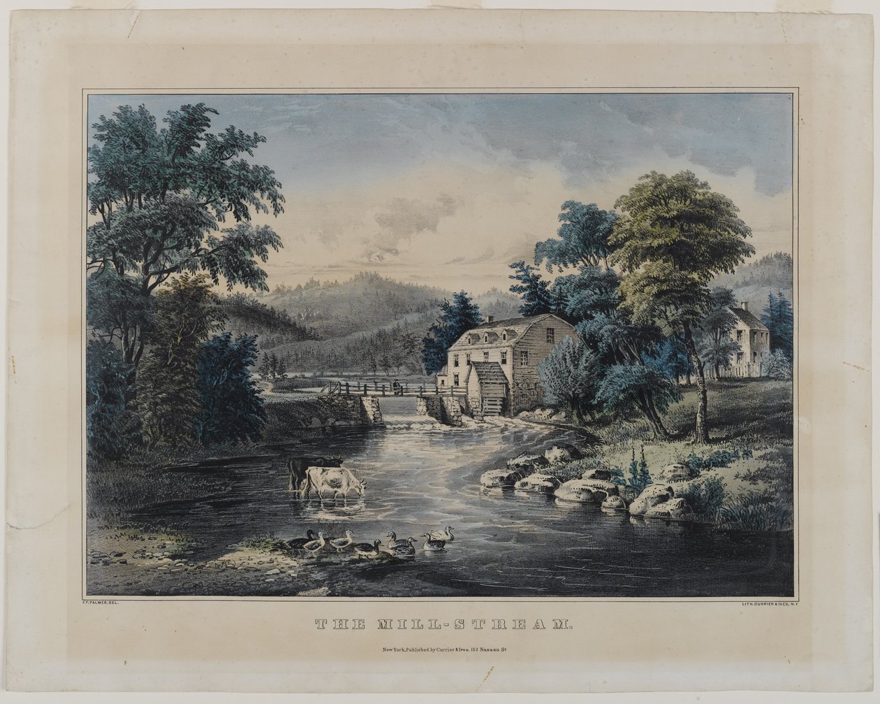 The Mill-Stream, utgitt av Currier & Ives, New York (håndfarget lito) av Frances Flora Bond Palmer