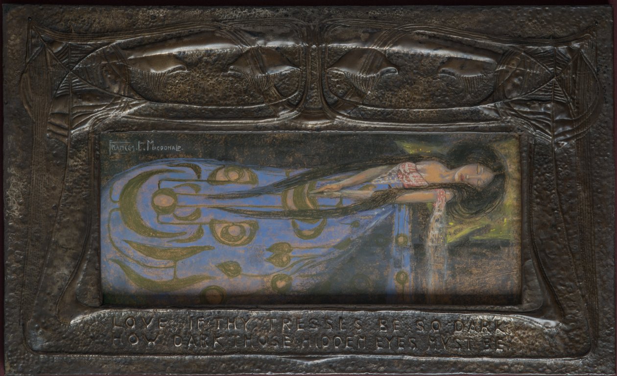 Love If Thy Tresses Be So Dark How Dark These Hidden Eyes Must Be, circa 1896 (banked metal) av Frances Macdonald