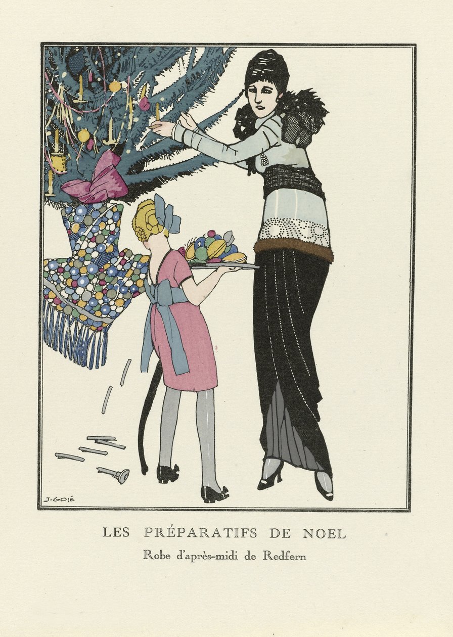 Forberedelser til jul, pub. 1914 (stensiltrykk) av Francesc Xavier Gosé