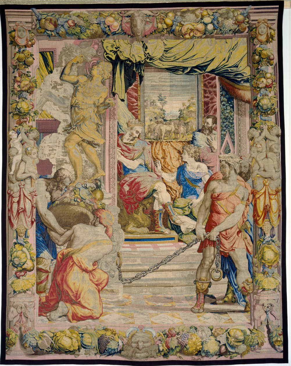Josef forklarer faraoen sin drøm om de fete og magre kyrne, fra Sala dei Dugento, 1546-53 (teppe) av Francesco and Karcher, N Salviati