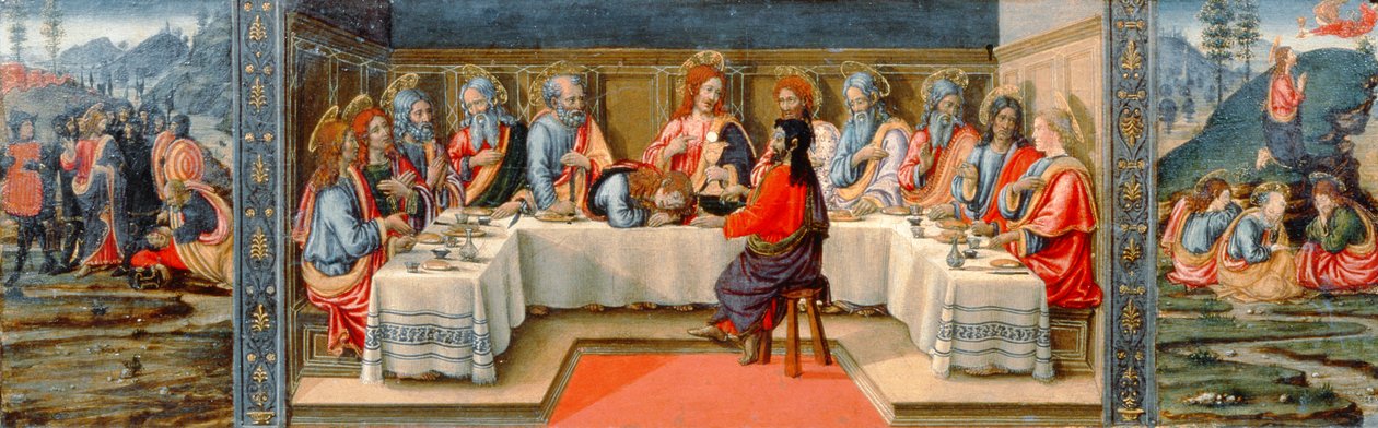 Scener fra Kristi lidenskap, predella-panel fra sakramentenes tabernakel, ca. 1484-6 (tempera på panel) (detalj fra 94757) av Francesco Botticini