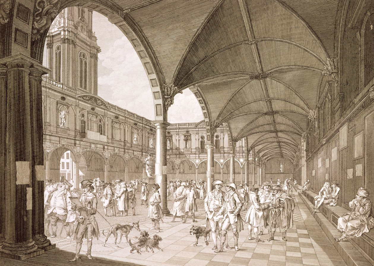 Interiør av Royal Exchange, London, 1788 (kobberstikk) av Francesco Bartolozzi