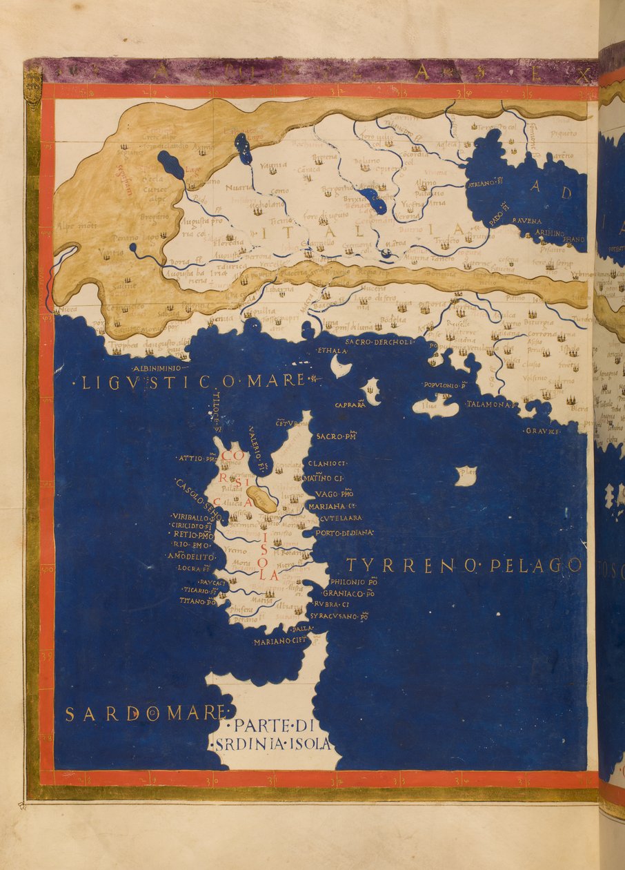 Kart over Italia basert på Ptolemys Geographia, 1480 (se også 3496135) av Francesco Berlinghieri