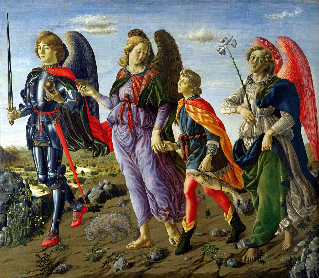 De tre erkeenglene og Tobias (tempera på panel) av Francesco Botticini