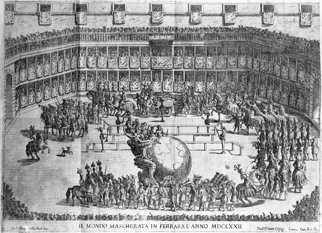 Procession of the Globe, Ferrara, gravert av Lorenzo Tinti, 1672 av Francesco Ferrari