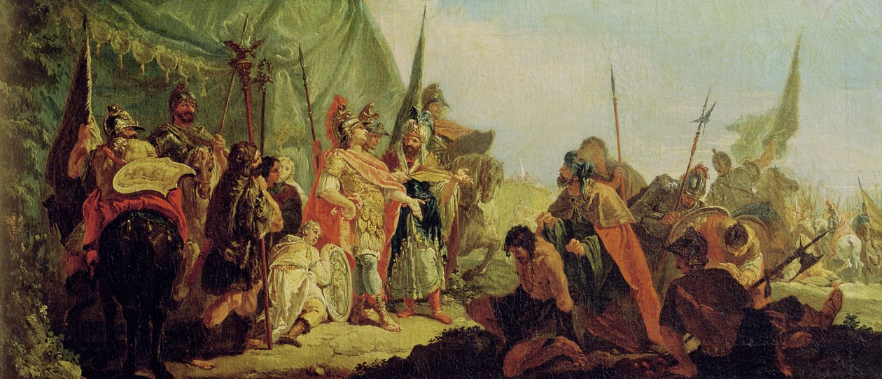 Alexander den store (356-23 f.Kr.) og Porus av Francesco Fontebasso