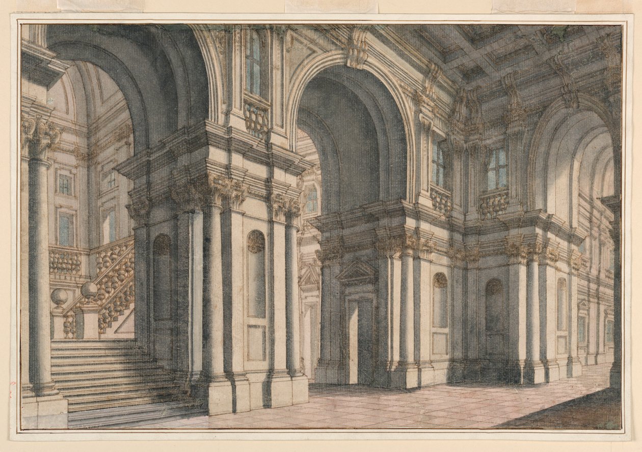 Tegning, scenografi av Francesco Galli Bibiena