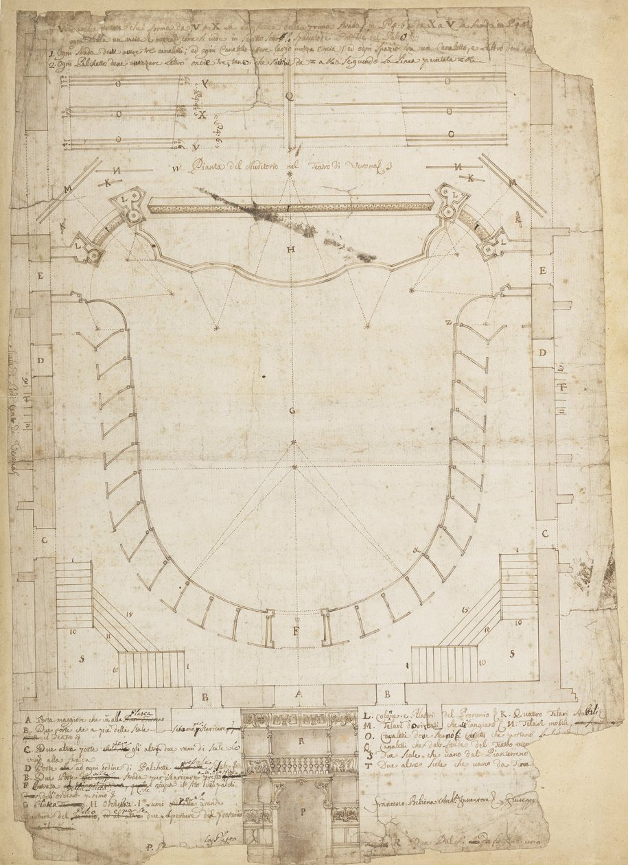 Teatro Filarmonico fra Accademia Filarmonica i Verona, Italia, Auditorium og hovedinngang ... av Francesco Galli Bibiena