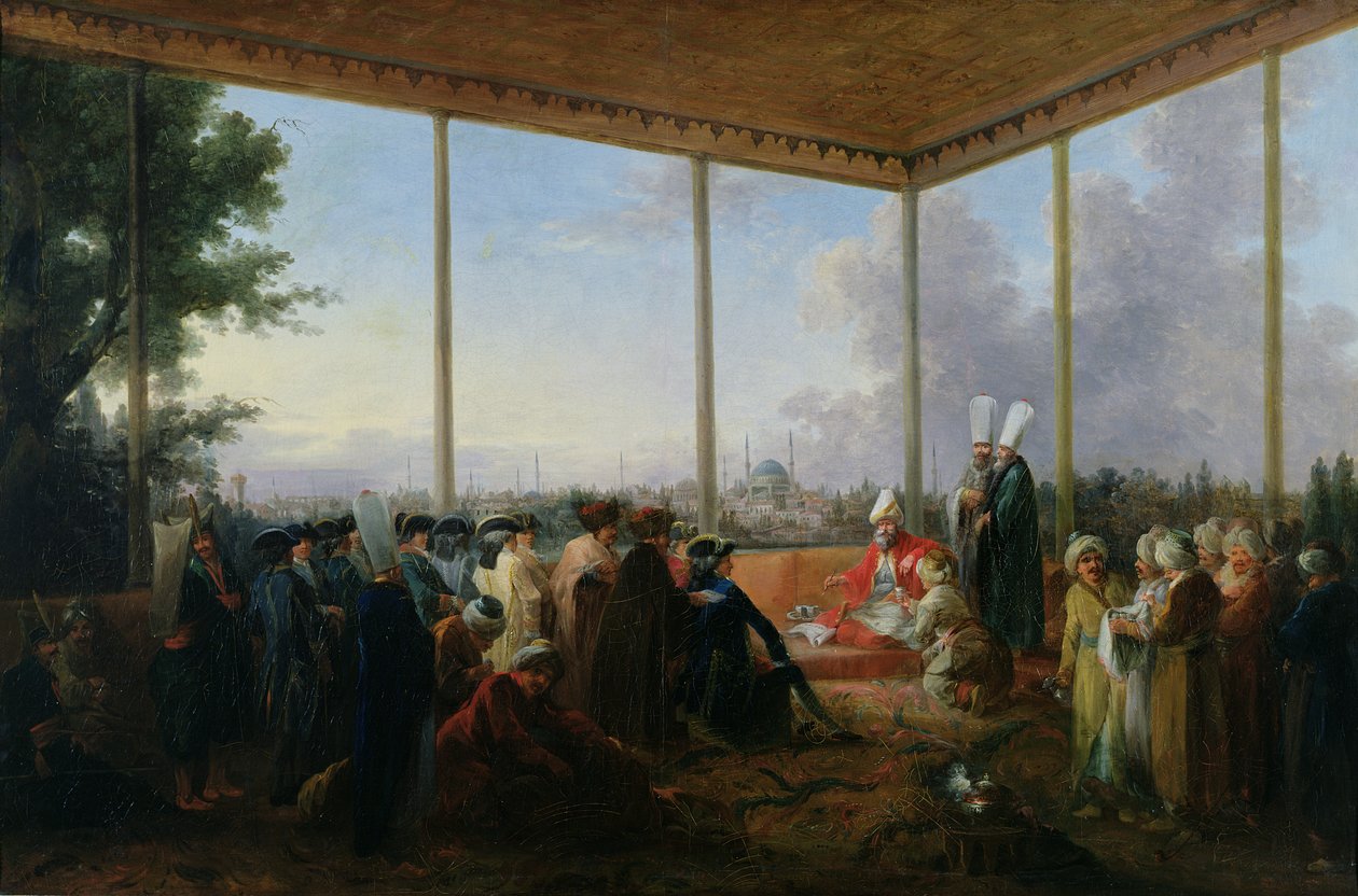 Publikum gitt i Konstantinopel av storvesiren Aimali Carac for Francois-Emmanuel Guignard (1735-1821) Comte de Saint-Priest, 18. mars 1779 av Francesco Giuseppe Casanova