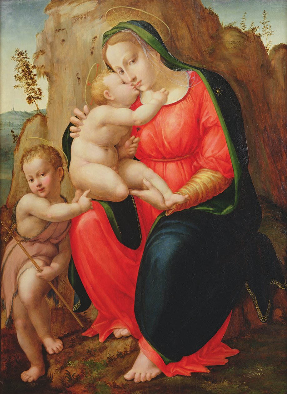 Madonna med barn og St John i et landskap av Francesco Granacci