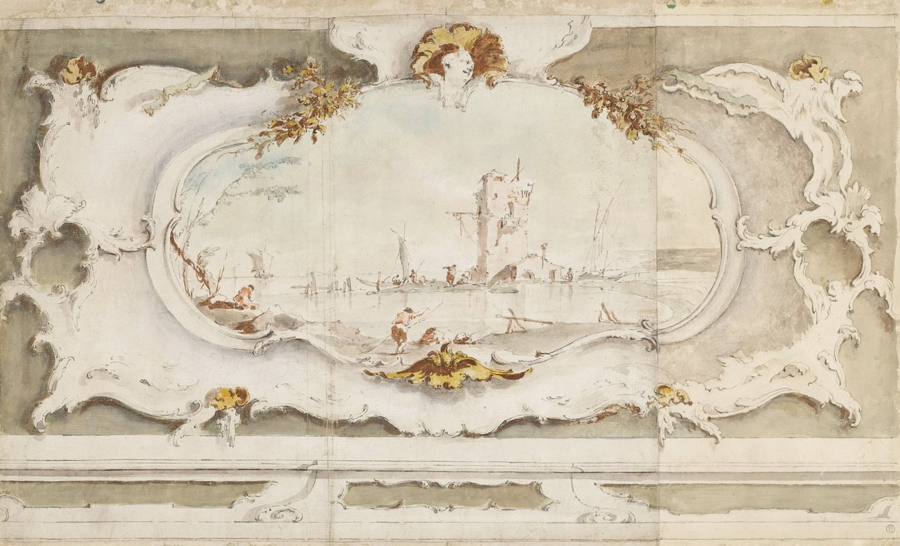 Dekorativ kartong med landskap av Francesco Guardi
