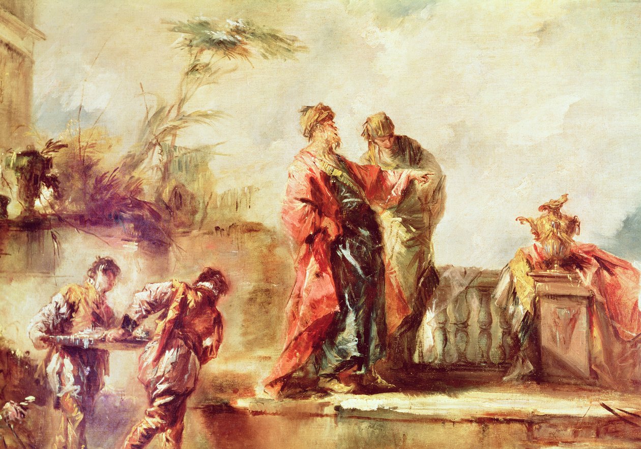 The Marriage of Tobias, detalj fra en serie paneler på orgelbrystningen som viser scener fra historien om Tobias, 1750-53 av Francesco Guardi