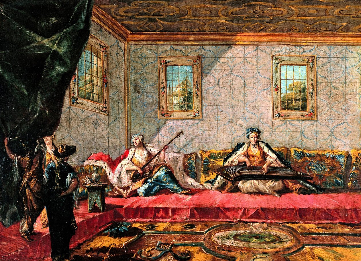 To Odalisques som spiller musikk i Harem av Francesco Guardi