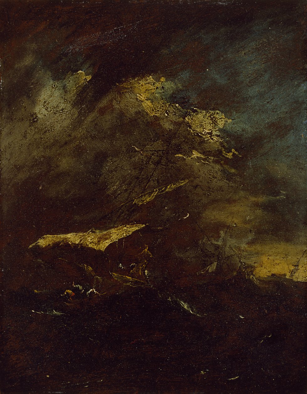To fartøy i en storm (olje på panel, montert som en tegning) av Francesco Guardi