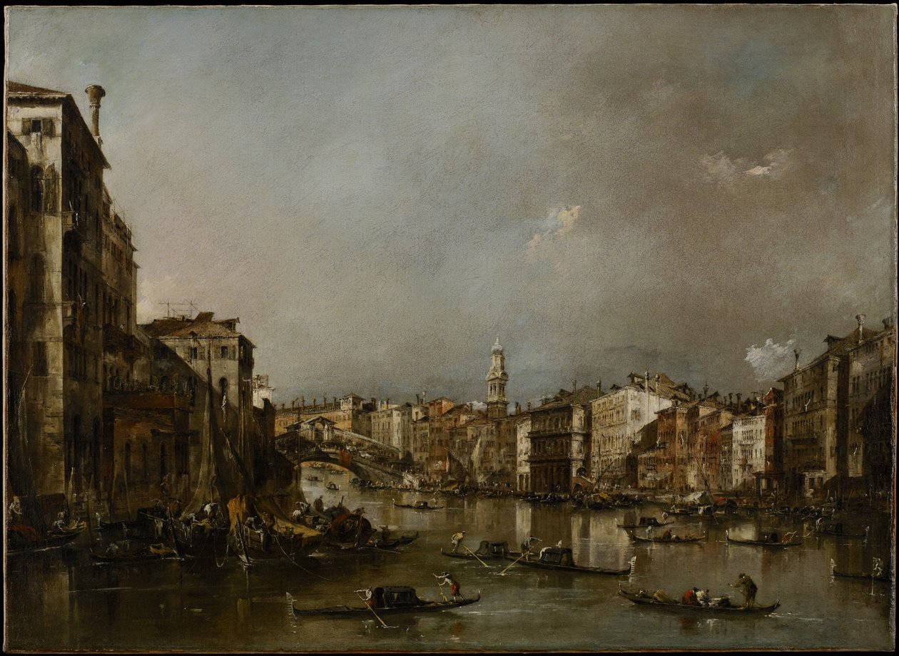 Se opp Canal Grande mot Rialto, ca. 1785 av Francesco Guardi