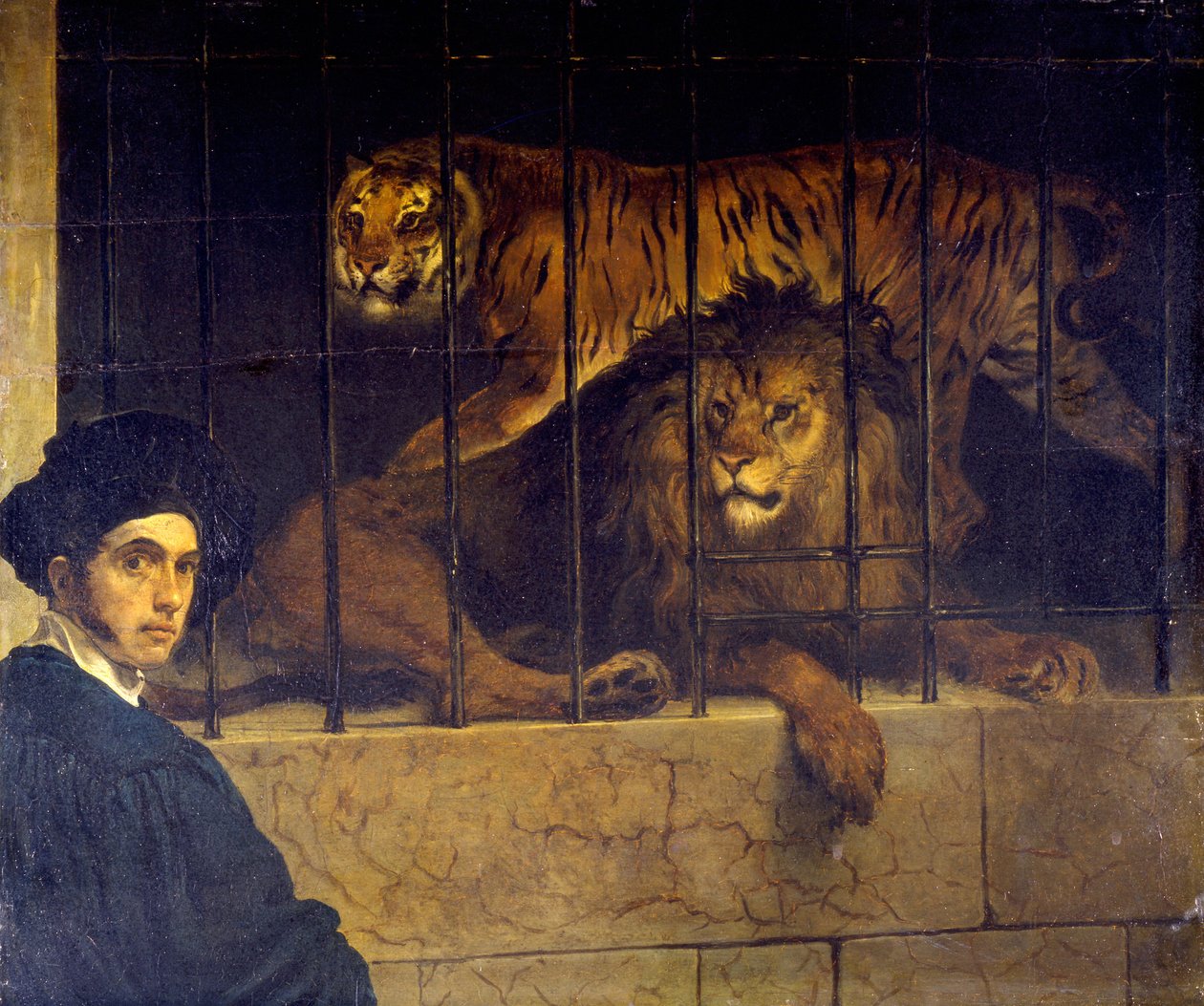 Selvportrett med Tiger og Lion av Francesco Hayez