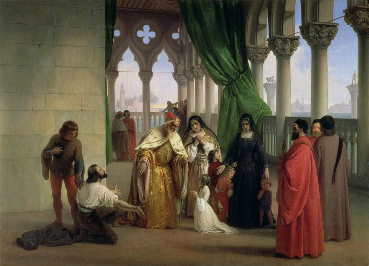The Two Foscari: Francesco Foscari, doge av Venezia (ca. 1372-1457) som forviste sønnen Jacopo på anklagen om forræderisk korrespondanse mens han var i eksil; emnet for Bryons poetiske drama 
