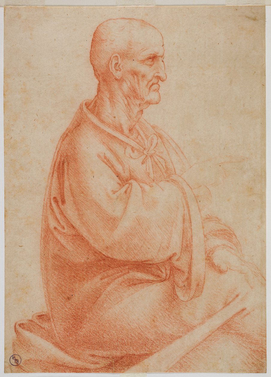 Gammel mann som sitter sett fra siden, ca. 1495 (blod på papir) av Francesco Melzi