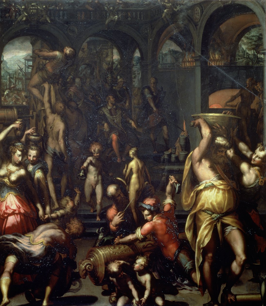 Bronsestøperiet, 1572 (olje på skifer) av Francesco Morandini