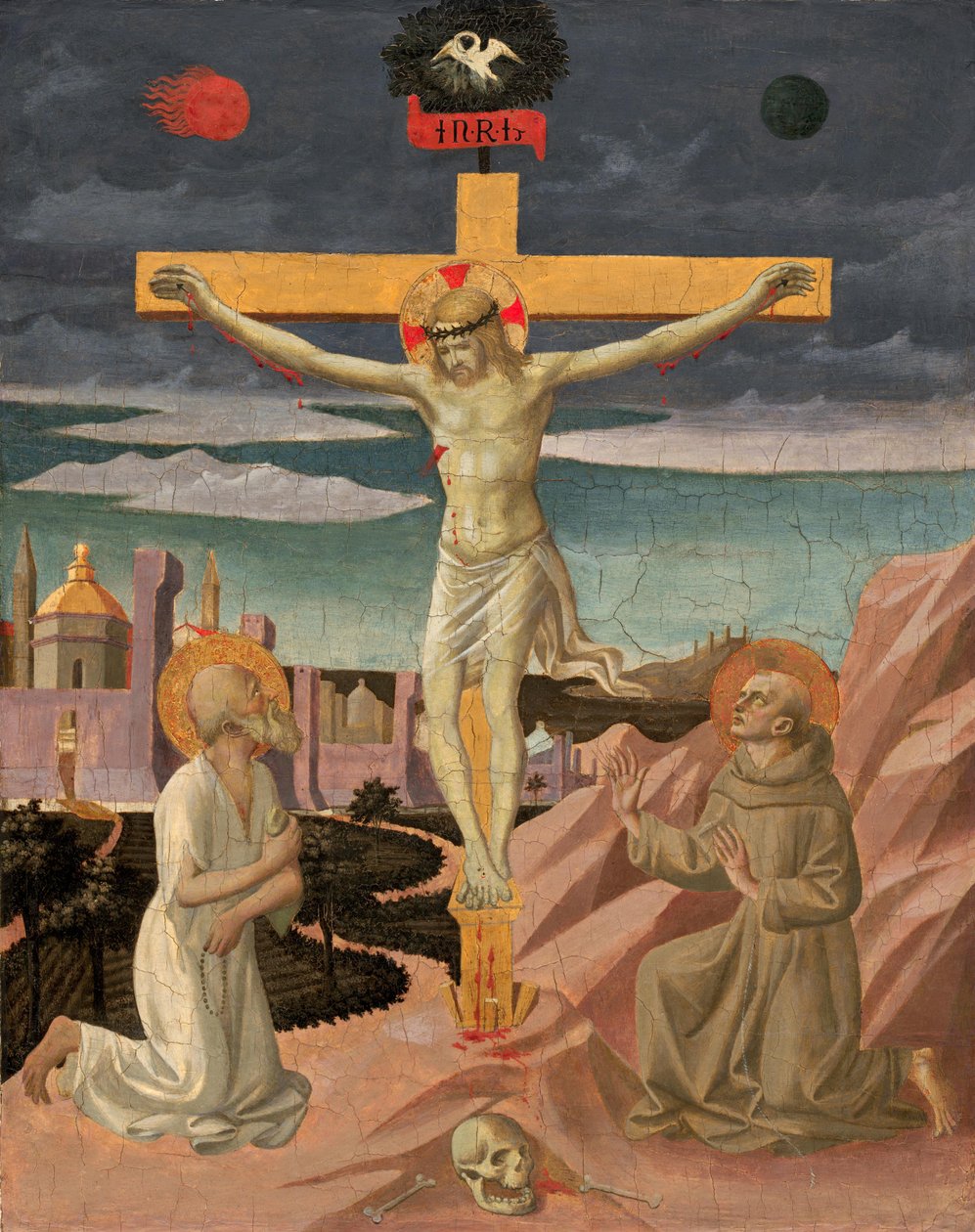 Kristus på korset, tilbedt av Saint Jerome og Saint Francis av Francesco Pesellino