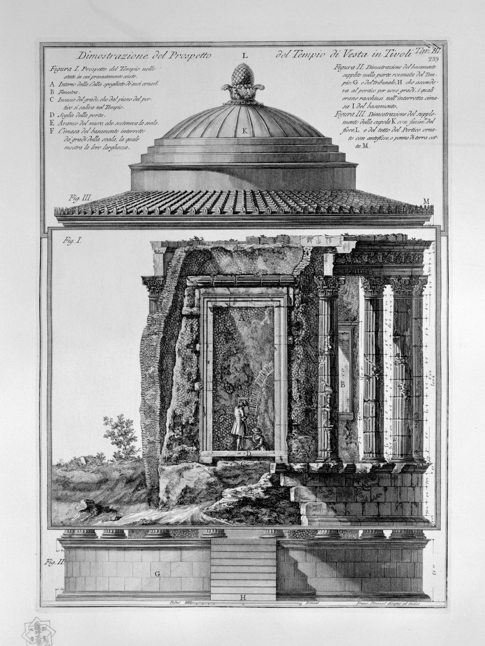 Demonstrasjon av prospektet for Vesta -tempelet i Tivoli av Francesco Piranesi