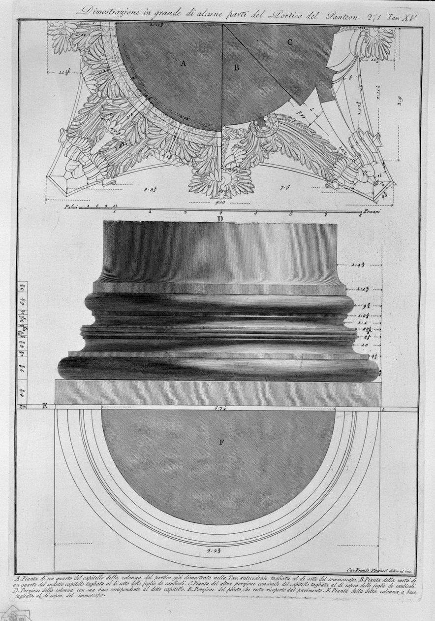 Stor demonstrasjon av noen deler av Portico of Pantheon av Francesco Piranesi