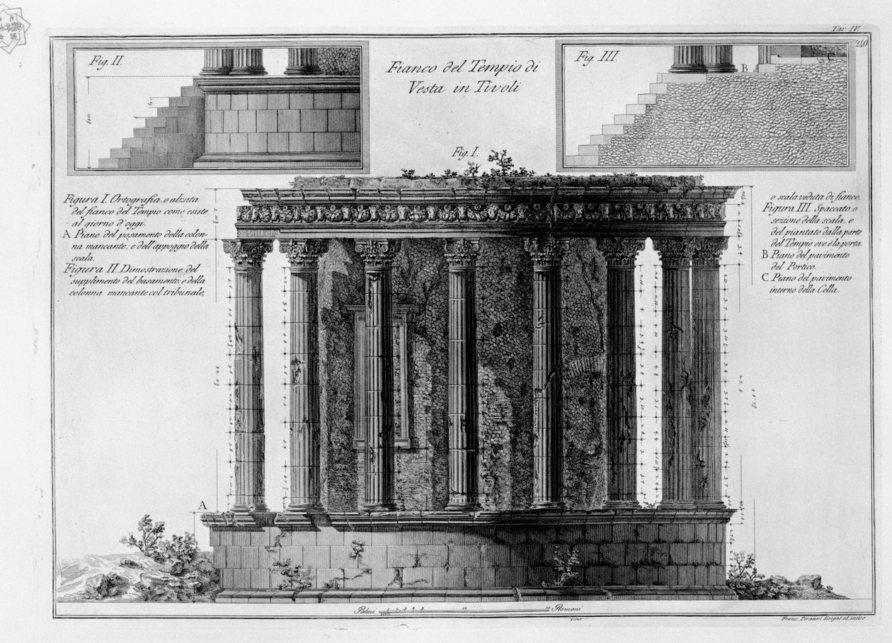Siden av Temple of Vesta i Tivoli av Francesco Piranesi