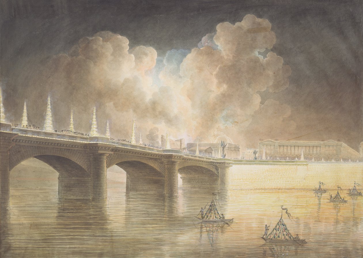 Fyrverkeri på Place de la Concorde i anledning årsdagen for 18. Brumaire (9. november 1799) av Francesco Piranesi