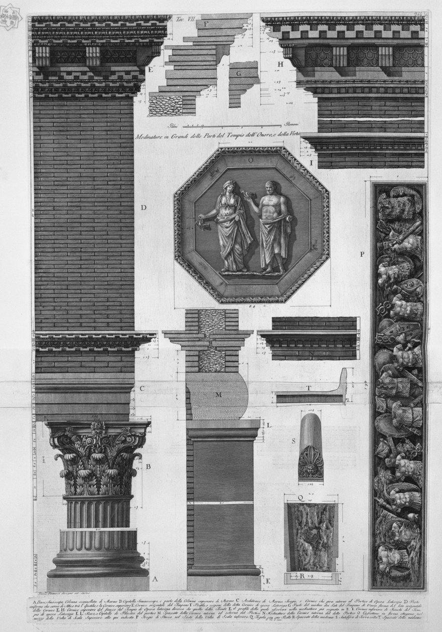 Store lister av delene av æretempelet og av dyd av Francesco Piranesi