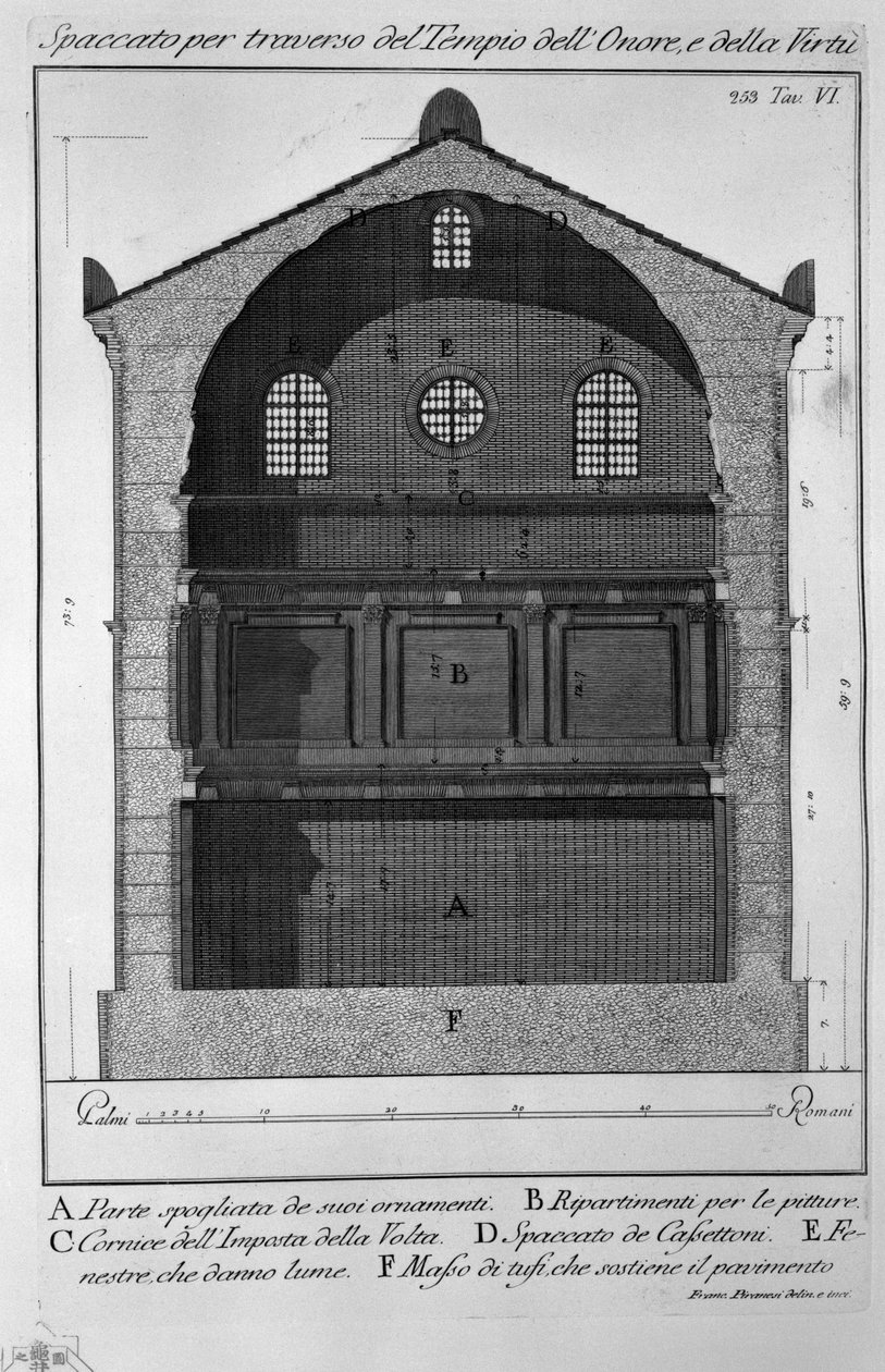 Tverrsnitt gjennom Temple of Honor and Virtue av Francesco Piranesi