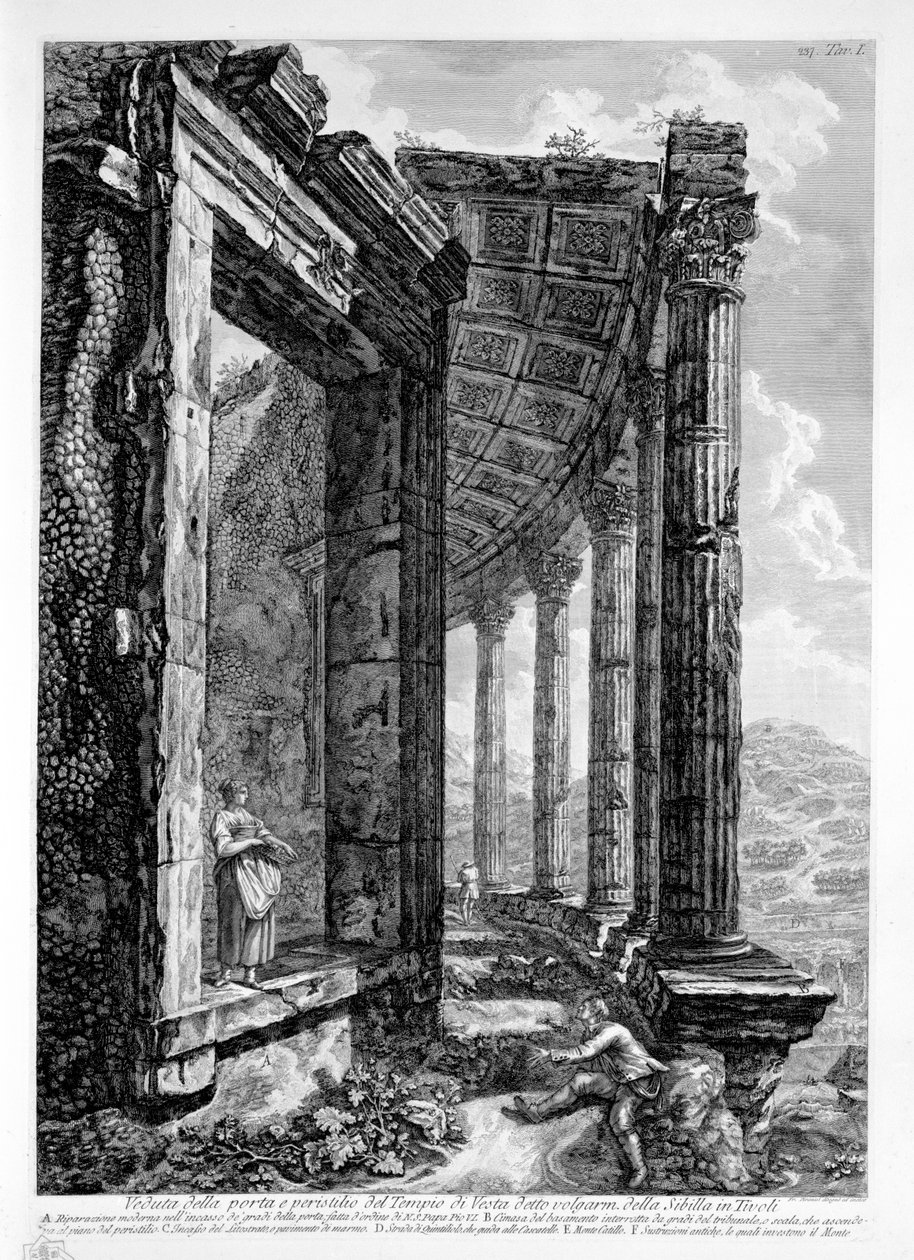Utsikt over døren og peristilen til Temple of Vesta kjent som volgarm. av sibylen i Tivoli av Francesco Piranesi