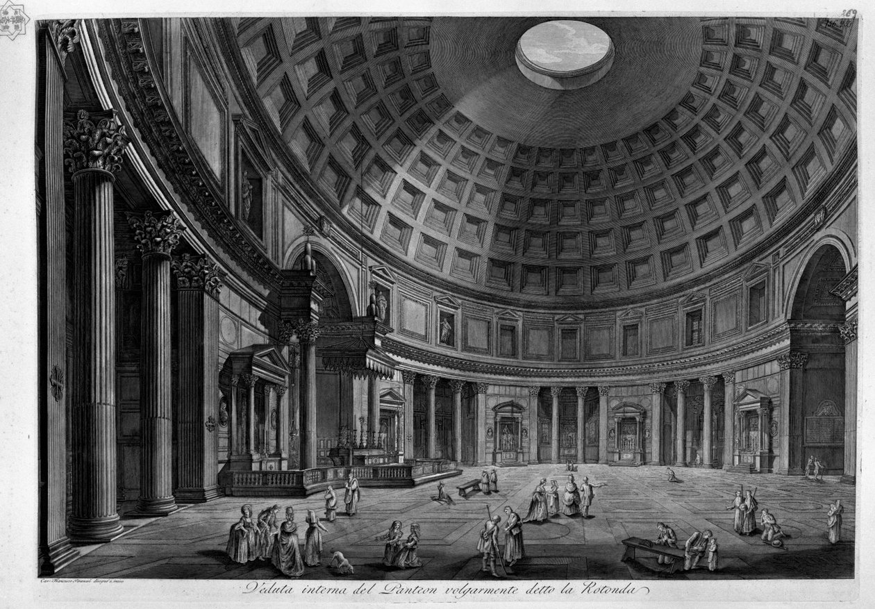 Intern visning av Pantheon, kjent som Rotonda av Francesco Piranesi