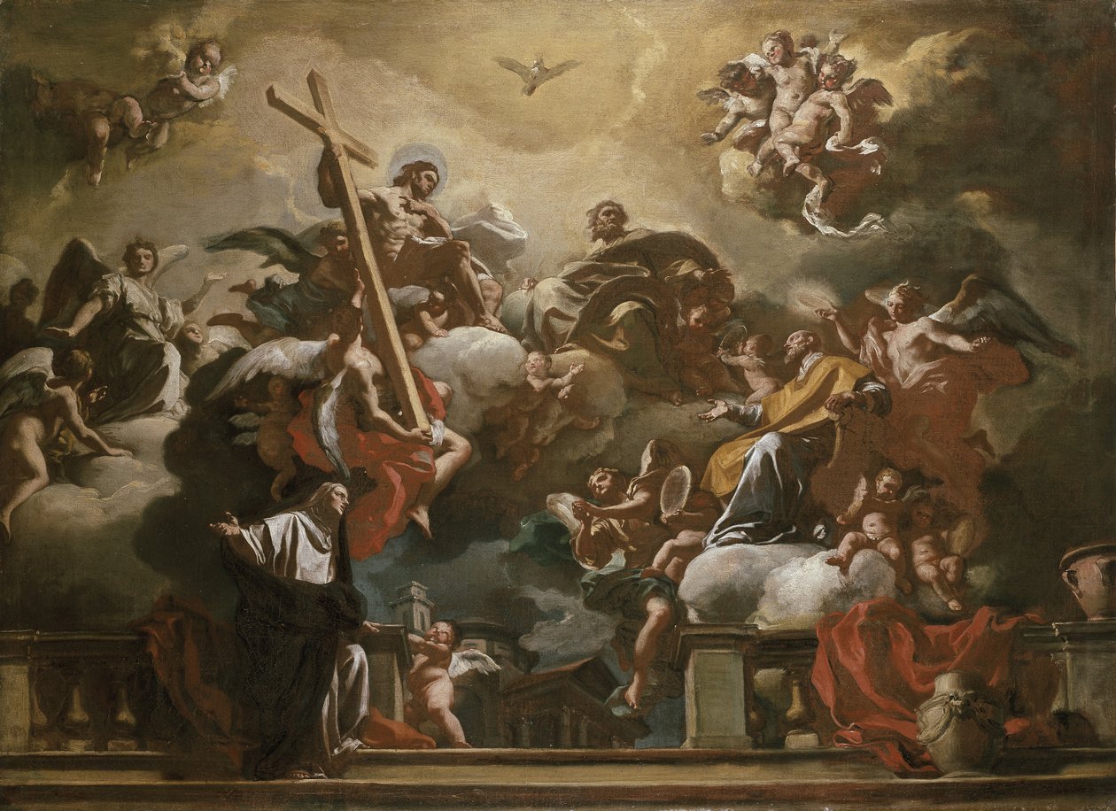 Visjon om treenigheten med SS. Philip Neri og Francesca Romana, 1700-tallet av Francesco Solimena