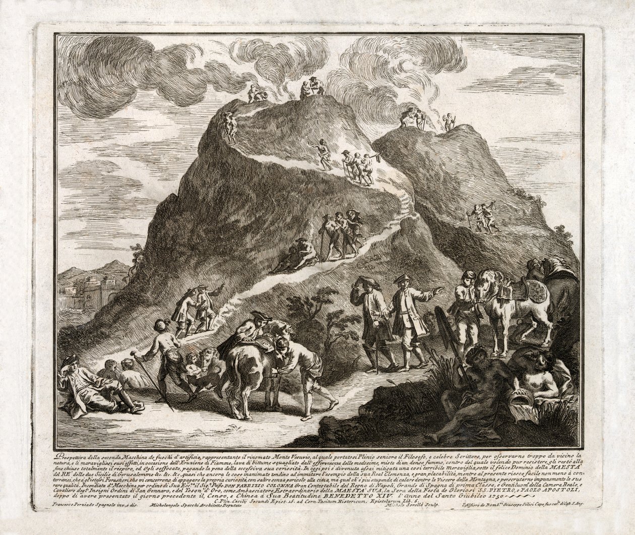 Perspektiv av det andre utbruddet av Vesuv, publisert 1750 av Francesco Spagnolo Perziado