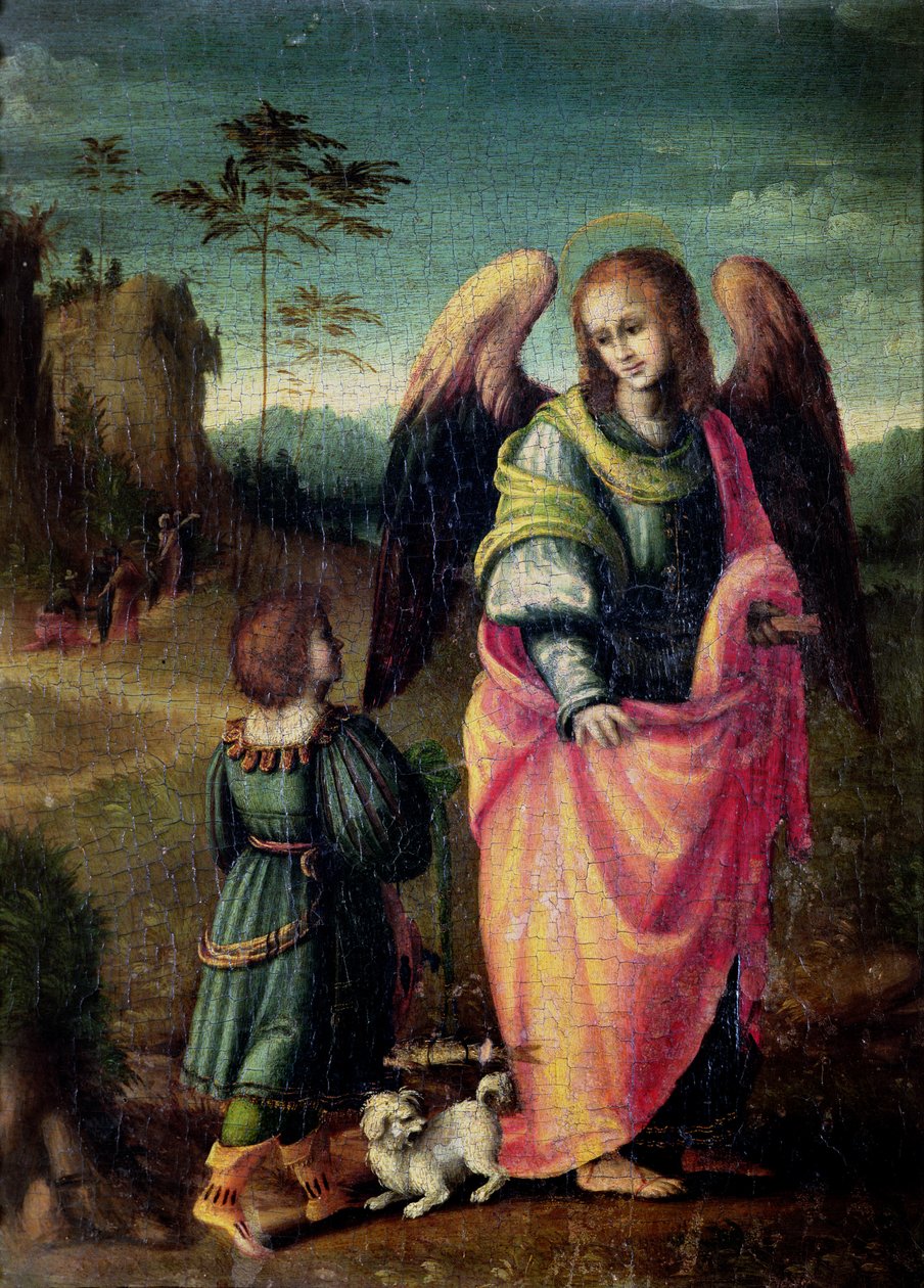 Tobias og engelen (panel) av Francesco Ubertini Verdi Bachiacca