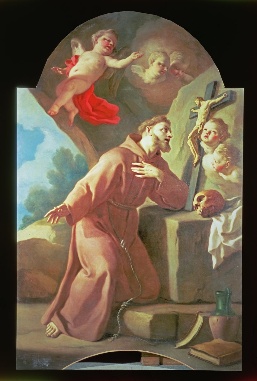 St. Frans av Assisi (en av et par, panel) av Francesco de Mura