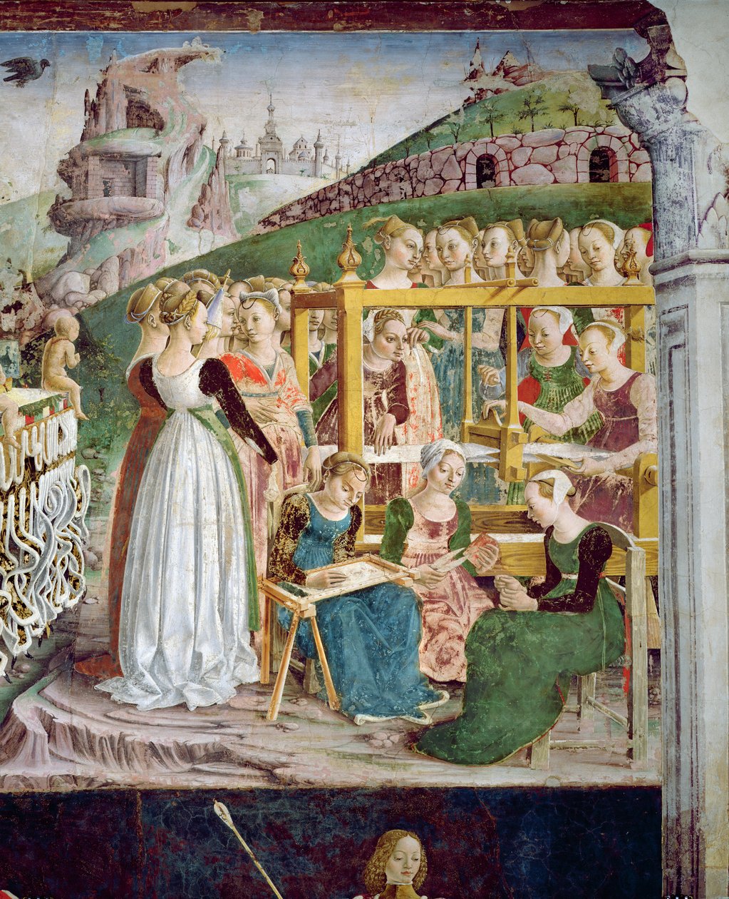 The Triumph of Minerva: March, from the Room of the Months, detalj av veverne, ca. 1467-70 av Francesco del Cossa