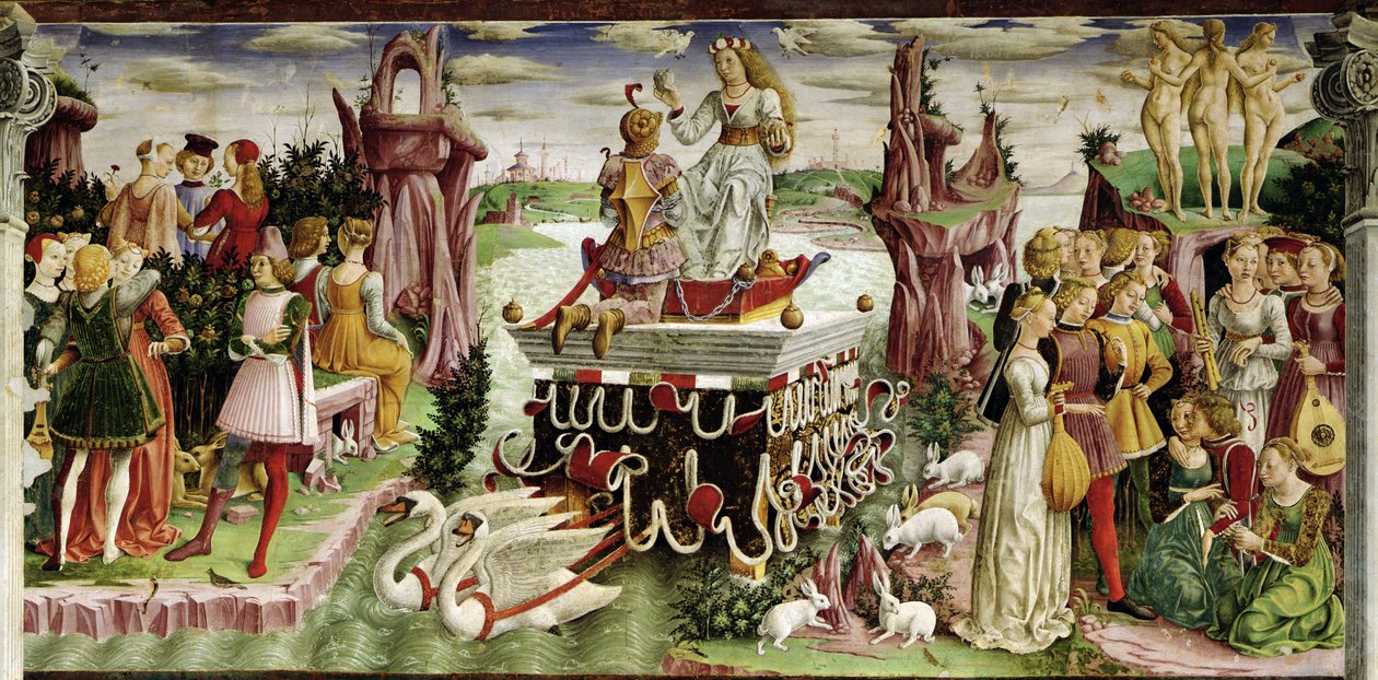 The Triumph of Venus: April fra Månedens rom, ca. 1467-70 (detalj av 237993) av Francesco del Cossa