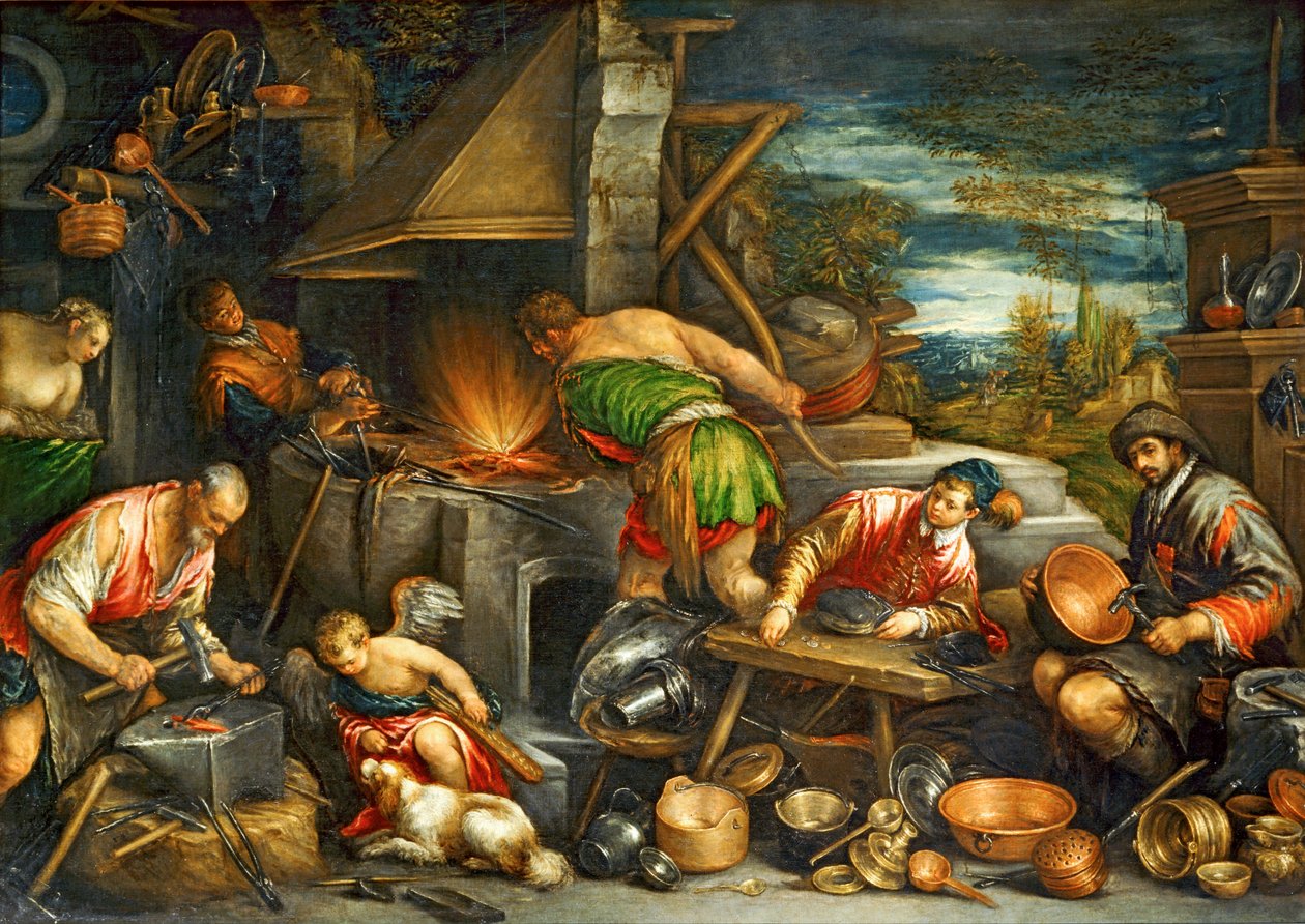 La Forge de Vulcain – Vulkans smie … av Francesco (1549-92) Bassano