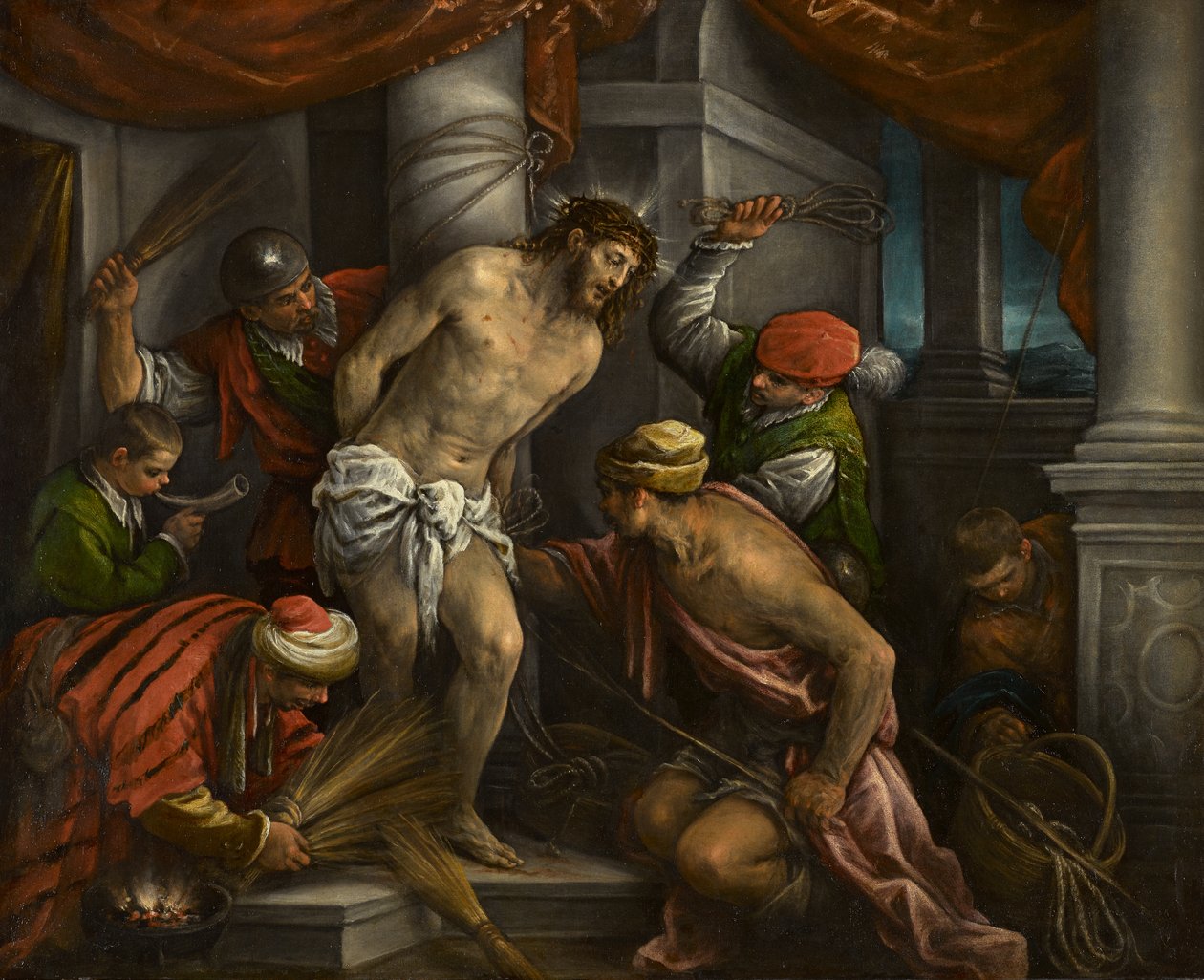 The Scourging of Christ, ca 1580-1585 (olje på lerret) av Francesco Bassano