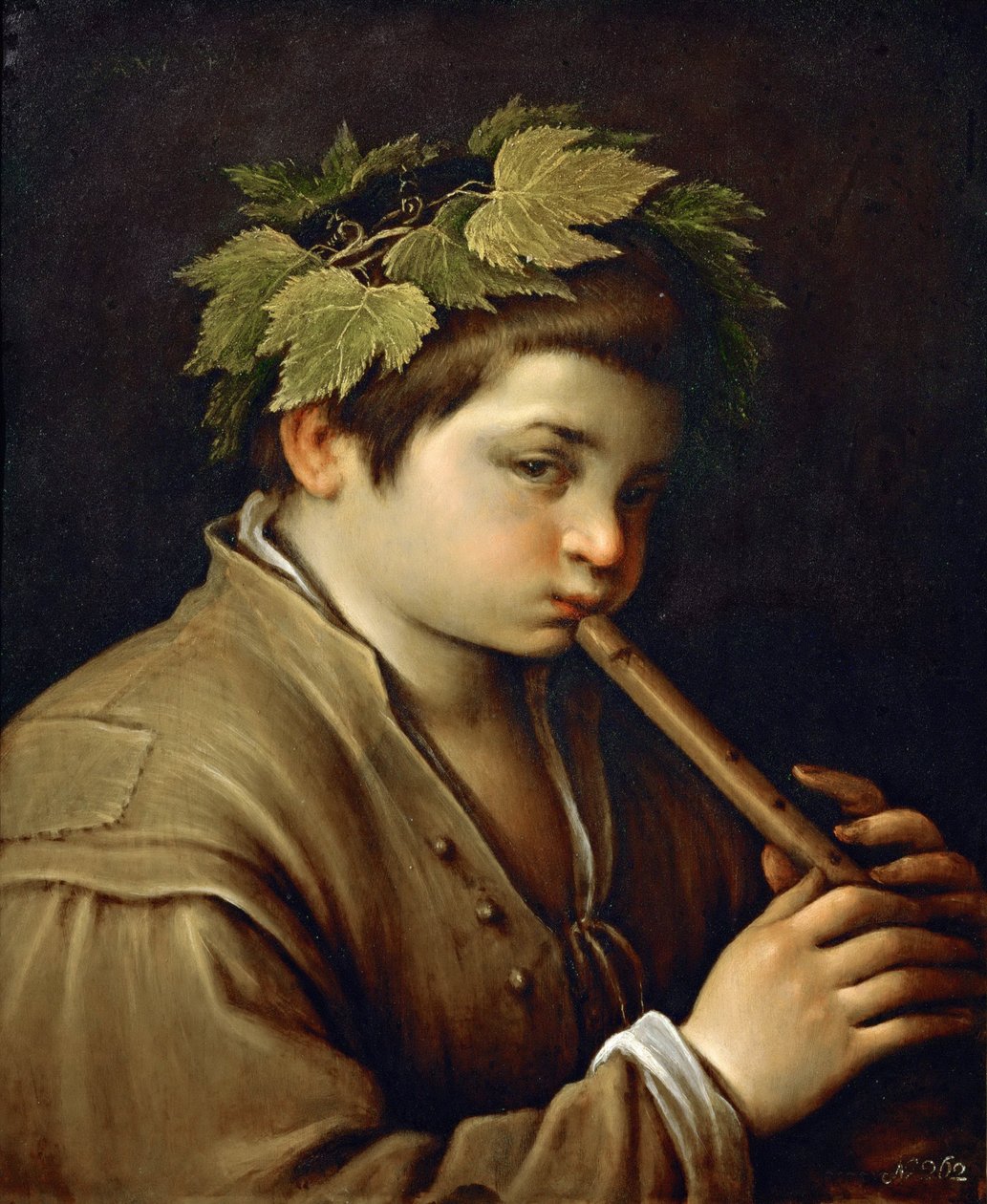 Garcon jouant de la fløyte - Gutt som spiller fløyte - Francesco Bassano, den yngre (1549-1592). Olje på kobber, ca 1580-1585. Mål: 54,6x44 cm. Kunsthistorisk museum, Vienne av Francesco Bassano